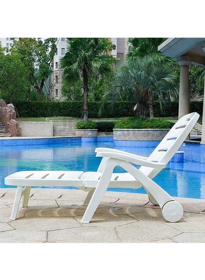 JCB CHIC Sunlounger set, White Plastic Sun Lounger and Table for Beach, Yard, Patio, Pool, Deck Foldable Outdoor Lounge Chair with Adjustable Backrest, Portable Sun Tanning Chair (Chair, White) - Image 4