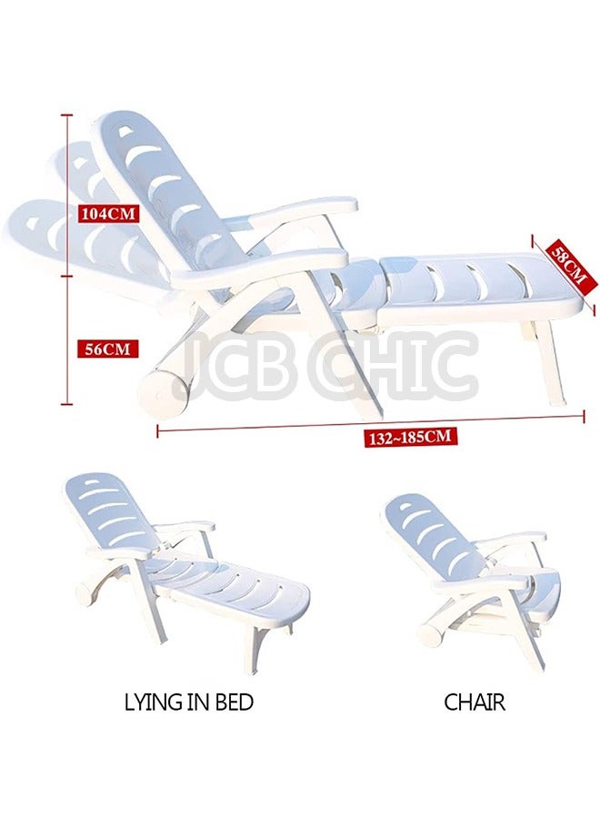 JCB CHIC Sunlounger set, White Plastic Sun Lounger and Table for Beach, Yard, Patio, Pool, Deck Foldable Outdoor Lounge Chair with Adjustable Backrest, Portable Sun Tanning Chair (Chair, White) - Image 3