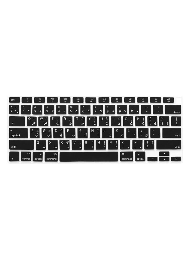 ProElife Arabic Language Ultra Thin Silicone Keyboard Cover for 2021 2020 MacBook Air 13 Inch A2179 and A2337 Apple M1 Chip (US Layout) with Touch ID Keyboard Accessories Protective Skin (Black) - Image 1