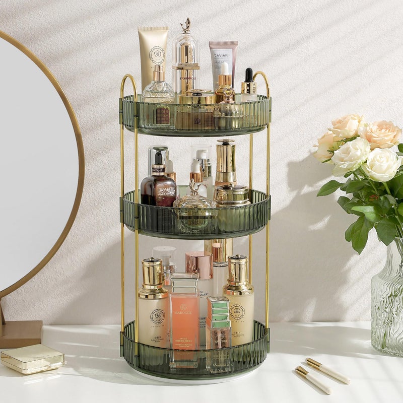 Aveniee Aveniee Rotating Makeup Organizer for Vanity Perfume Skin Care Organizers Large Bathroom Counter Make Up Cosmetic Storage Clear Spinning Skincare Lipstick Holder3 Tiers Green 