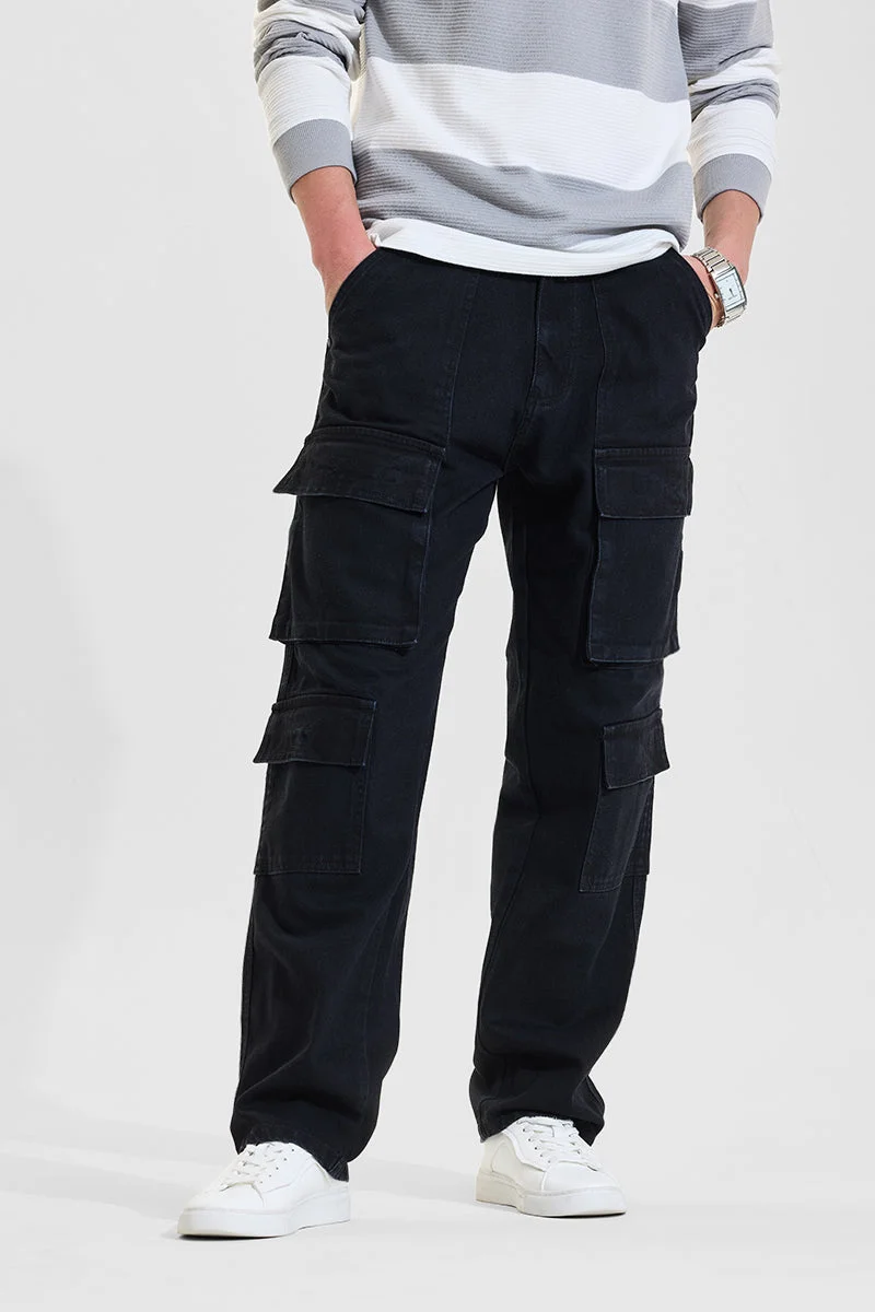 سنيتش Black Relaxed Fit Cargo Jeans