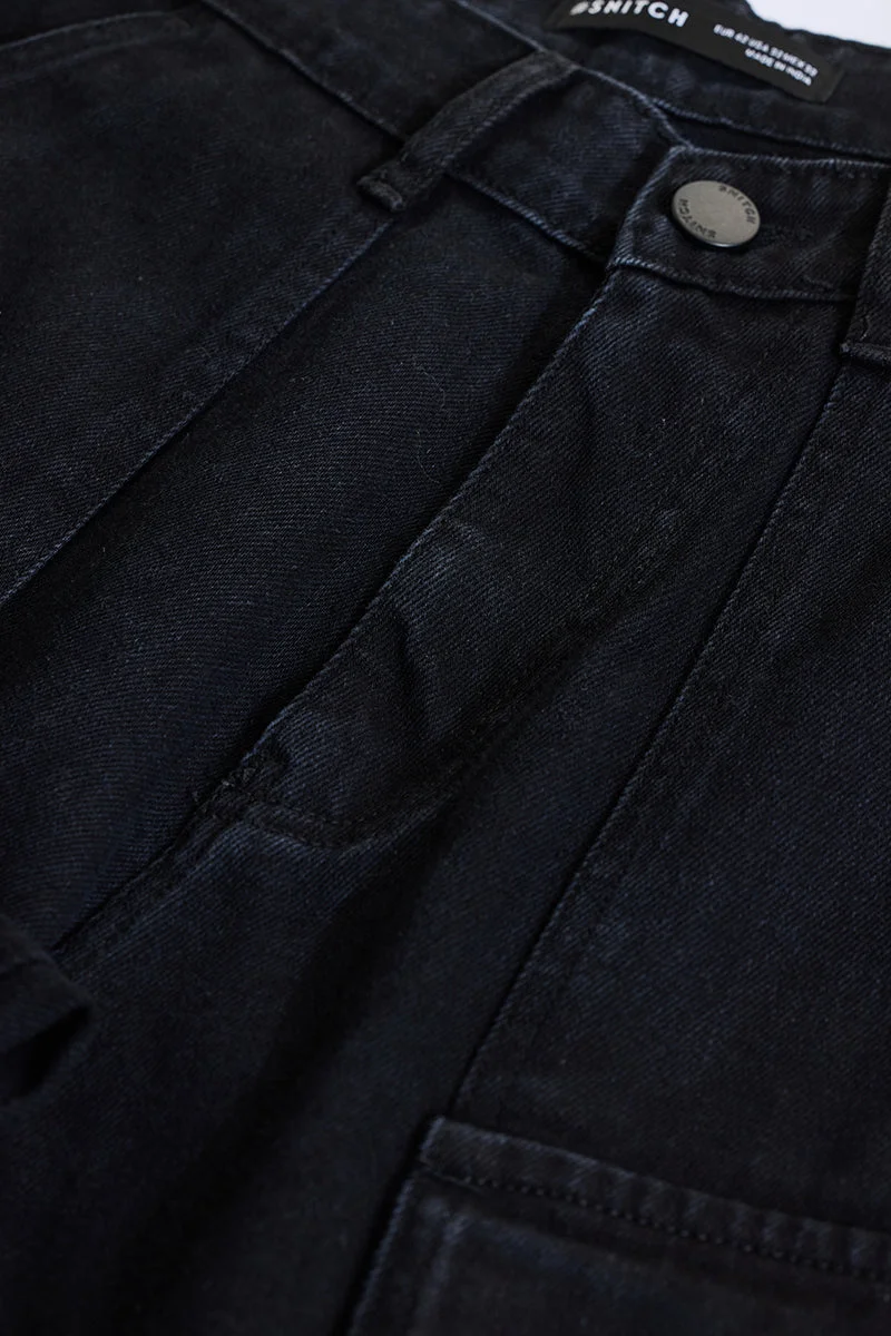 سنيتش Black Relaxed Fit Cargo Jeans