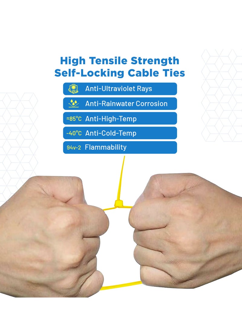 Hi Care Yellow Cable Ties, 300mm (100-Pack) - UV & Heat Resistant for Reliable Cable Management  - Image 3