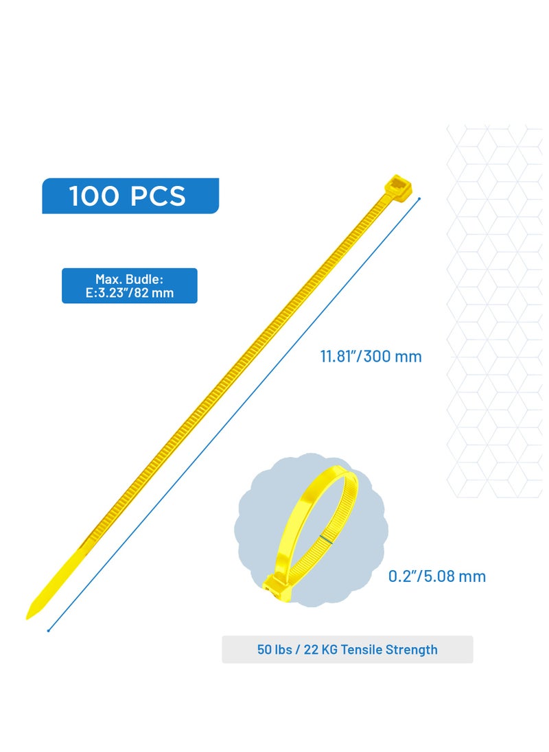 Hi Care Yellow Cable Ties, 300mm (100-Pack) - UV & Heat Resistant for Reliable Cable Management  - Image 2