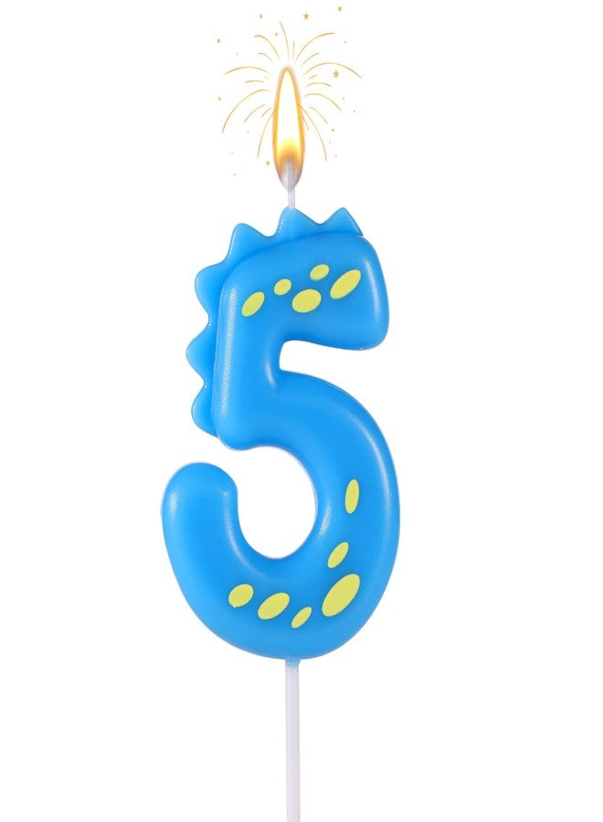 lasuroa Birthday Number Candles, 5.51 Inch Cute Dinosaur Number Candle Happy Birthday Cake Toppers Decorations for Boys Girls Kids Adults Dino Theme Party Anniversary Celebration Supplies (Number 5) - Image 1