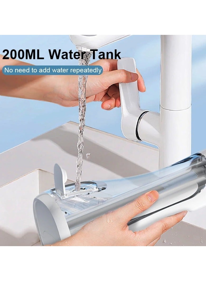 Digi Core جهاز تنظيف الأسنان بالماء، جهاز ري فموي محمول، 200 مل، منظف أسنان لاسلكي قابل لإعادة الشحن مع 3 أوضاع تنظيف و4 فوهات قابلة للاستبدال، تصميم مقاوم للماء، سهل التركيب، نفث عالي الضغط لتنظيف الأسنان واللثة بفعالية، أبيض - Image 3