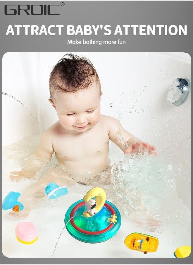 GROIC Electric Baby Bath Toys, Space Astronaut Swimming & Bathing Spray Water Light Up Toys with LED Light, Automatic Rotation, Ring play Bathtub Toy Rechargeable Battery  - Image 2