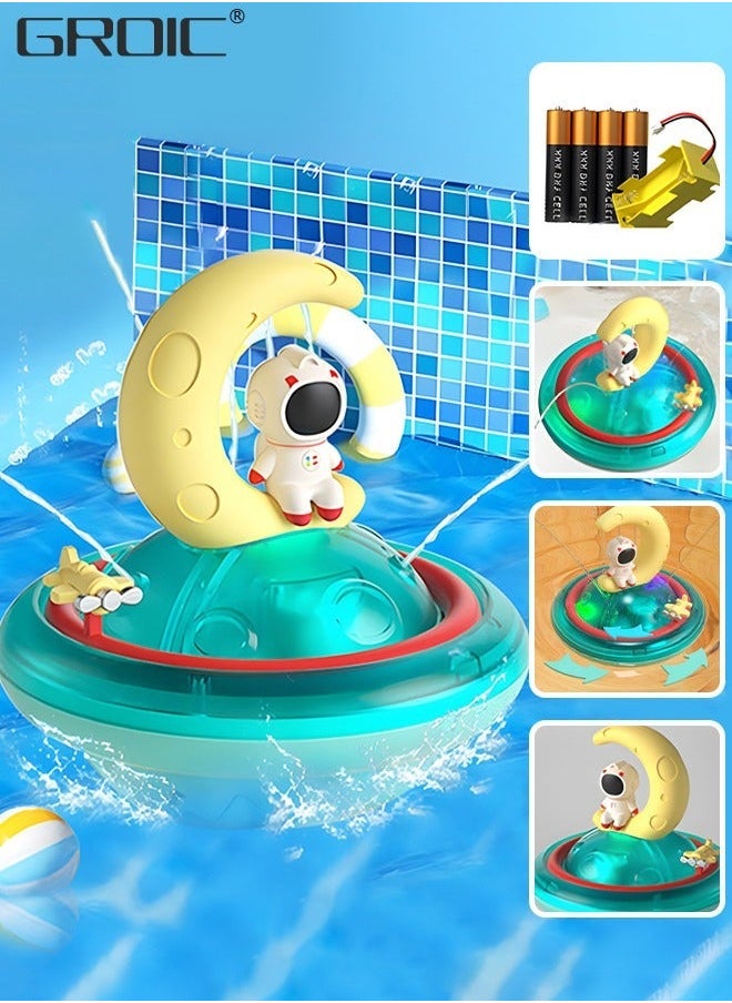 GROIC Electric Baby Bath Toys, Space Astronaut Swimming & Bathing Spray Water Light Up Toys with LED Light, Automatic Rotation, Ring play Bathtub Toy Rechargeable Battery  - Image 1