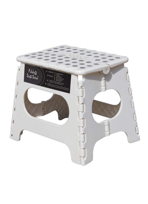 Folding Step Stool 11 Height  Holds up 300 Lbs Lightweight Foldable Stepping Stool is Sturdy Enough to Support  Safe Enough for Adult Skid Resistant and Open with one flip WhiteGrey dots