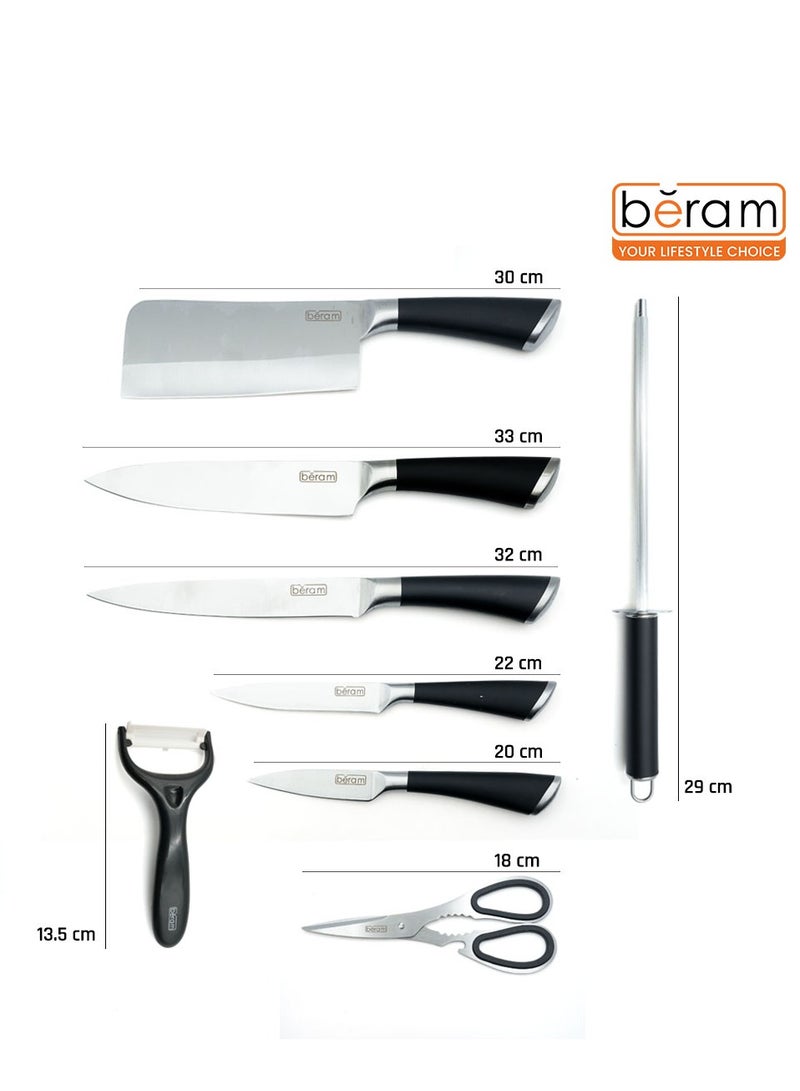 9 Pieces Kitchen Knife Sets Spinning Magnetic Block High Carbon Stainless Steel Blades Knife Non-stick Non-slip For Everyday Use and Includes Knife Sharpener and Scissors (Full covered edge) - Image 3