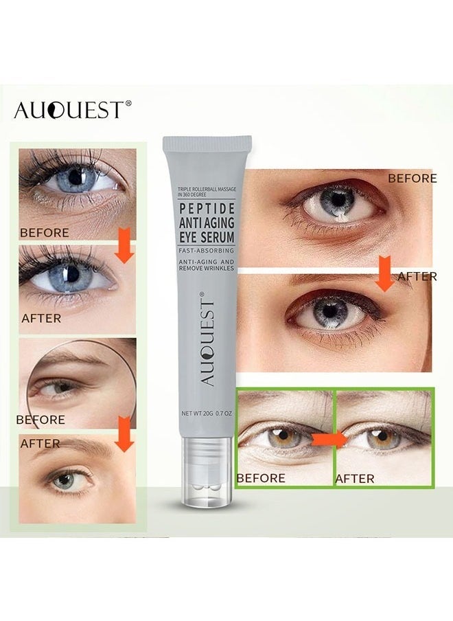 AuQuest - Peptide Anti Aging Eye Serum 20g, Anti-Aging and Remove Wrinkles Eye Serum, with Three 360° Massage Ball, Eye Cream with Anti Allergy Applicatorhead, Firming Lifting Eye Essence, Eye Care - Image 1