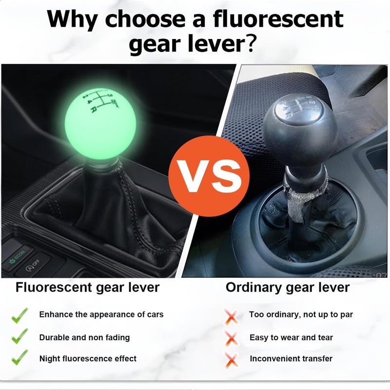BESULEN Luminous Green Car Gear Shifter Head with 3 Adapters - 5 Speed Resin Shift Knob - Image 3