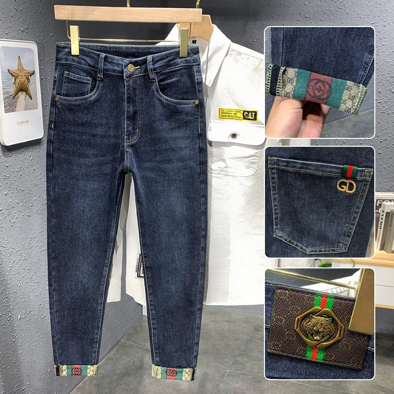 Trendy Mens Jeans Stretch Super Soft Tall Slim Mens Pants Teenager All-match Classic Short Video Explosive Pants 127 blue  - Image 1