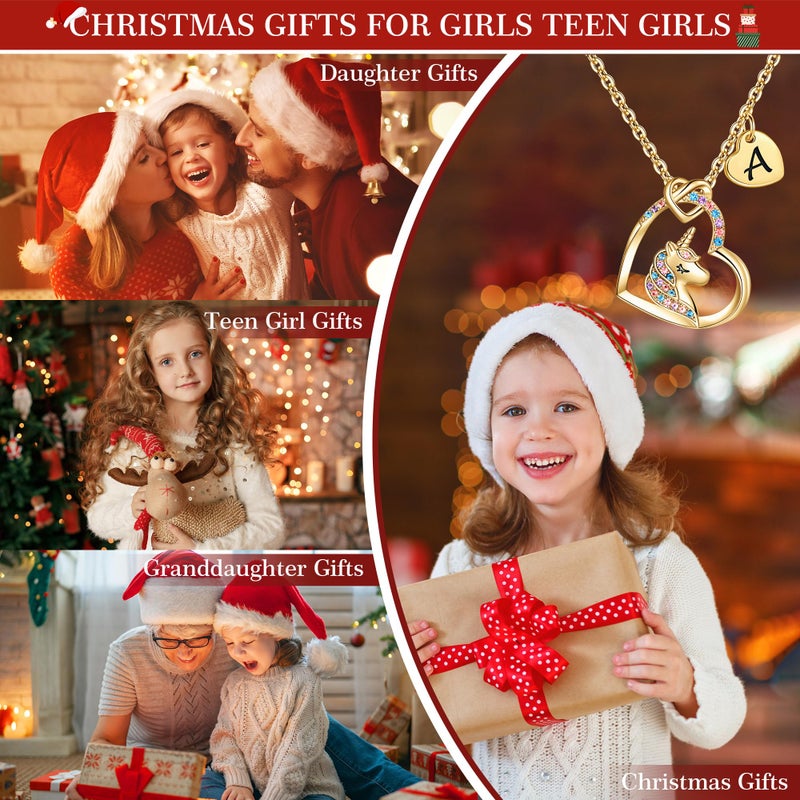 Hidepoo Stocking Stuffers for Teen Girls Kids - Unicorn Necklace for Girls Jewelry Heart A Initial Unicorn Necklace 6 7 10 11 12 13 14 Year Old Girl Gifts Birthday Christmas Gifts for Grandkids Teens - Image 3