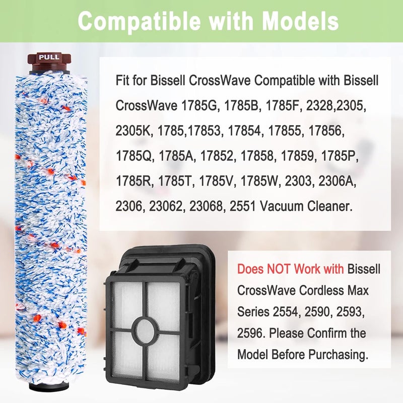 Bvhonwe أجزاء استبدال 8 حزمة متوافقة مع مكنسة Bissell CrossWave 1785 2306: 4 حزم فرشاة متعددة الأسطح 1868، 4 حزم مرشح مكنسة 1866. قارن مع الجزء 1608683 160-8683 1608684. - Image 2