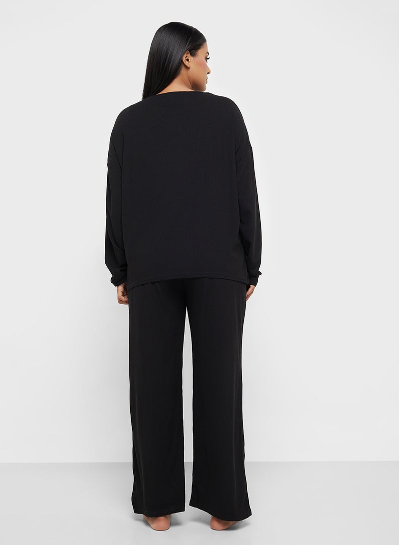 Ginger Plus Ribbed Long Sleeve Pyjama Set  - Image 2