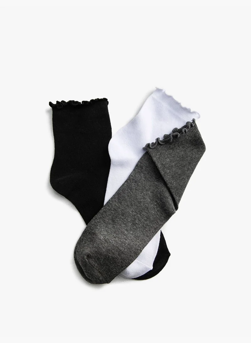 KOTON Basic 3-Pack Socket Socks Set Multicolor Ruffle Detailed