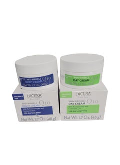 lacura Lacura Q10 Anti-Wrinkle 1.7oz Day & 1.7oz Night Face Cream Moisturizer with Bioflavonoid and Retinol Complex Set - All Skin Types. Dermatologist Tested European Skincare. 