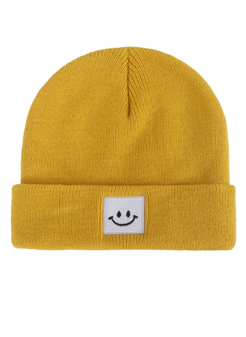 Generic - Baby Smiling Face Baby Knitted Hat Yellow - Image 1