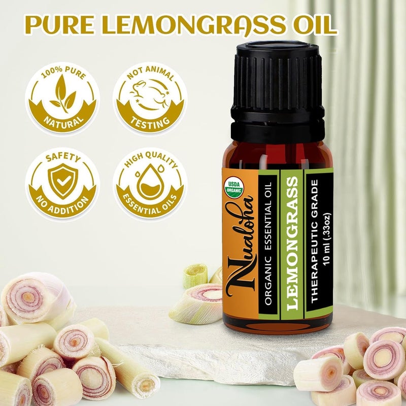 Nualoha Lemongrass Essential Oil - USDA Organic 100% Pure Natural Therapeutic Grade Oil For Aromatherapy, Diffuser, Face, Hair and Body Care - 10 ML - Image 2
