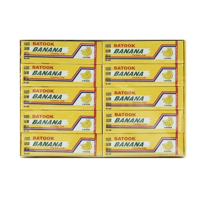 Batook Banana Chewing Gum with Sugar, 5 Sticks Per Piece- Pack of 20 Pieces