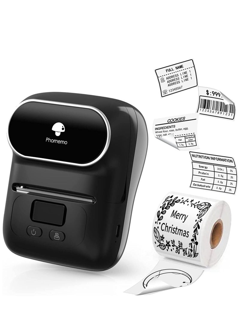 phomemo Label Maker with Tape, MarkDomain M110 Wireless Thermal Sticker Maker Machine with 1pack 40×30mm Label, for Clothing, Barcode, Retail, Address, Jewelry, Compatible with Android & iOS, Black - Image 1