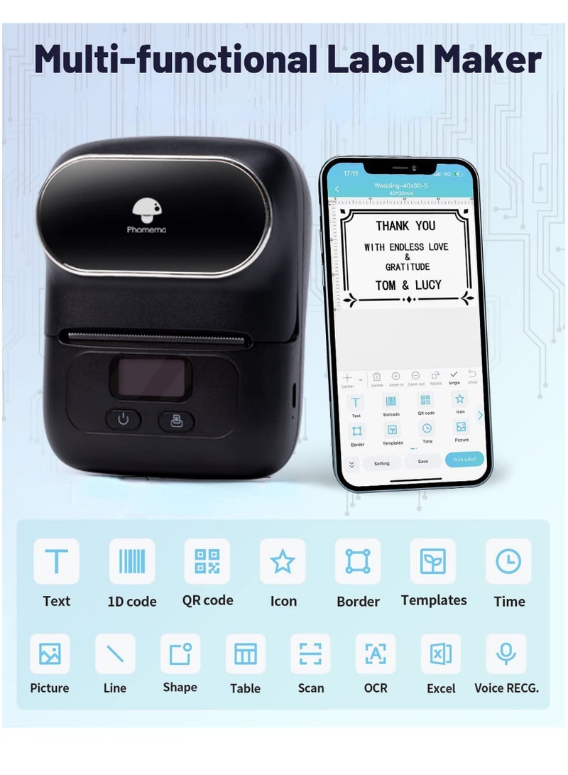 phomemo Label Maker with Tape, MarkDomain M110 Wireless Thermal Sticker Maker Machine with 1pack 40×30mm Label, for Clothing, Barcode, Retail, Address, Jewelry, Compatible with Android & iOS, Black - Image 3