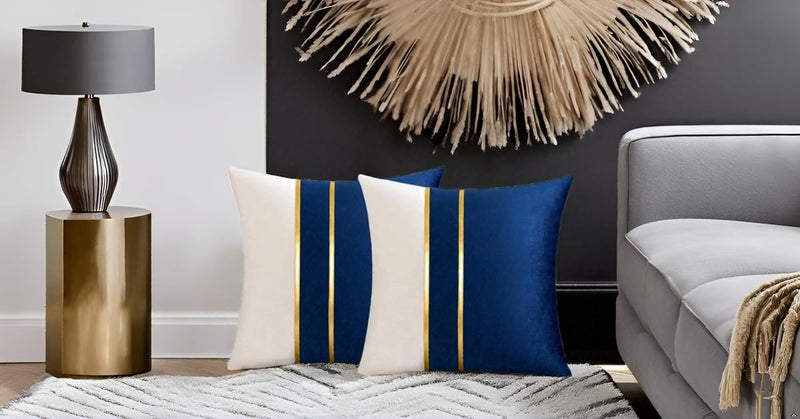 HIMS Velvet Sofa Pillow Cover Set of 2, Cushion Covers 16 inch x 16 inch for Cushion Covers Decor Living Room Sofa Bedroom Car (Navy Blue/White, 16x16 Inch) - Image 5