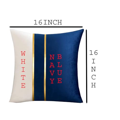 HIMS Velvet Sofa Pillow Cover Set of 2, Cushion Covers 16 inch x 16 inch for Cushion Covers Decor Living Room Sofa Bedroom Car (Navy Blue/White, 16x16 Inch) - Image 2