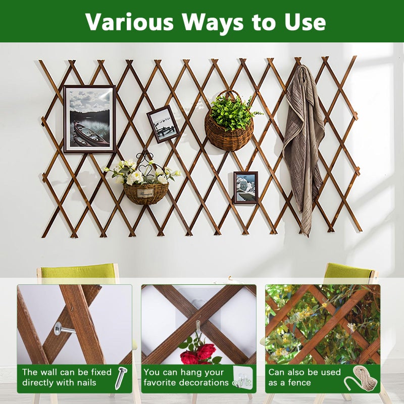 Tilinyan & one Expandable Garden Trellis, 37" x 90" Trellis for Climbing Plants Outdoor, Wooden Lattice Fence Wall Panel Lattice Panels for Outside, for Climbing Plants Vine Ivy Rose Cucumbers - Image 3