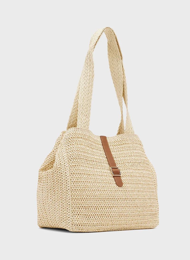Ginger Raffia Woven Structured Tote