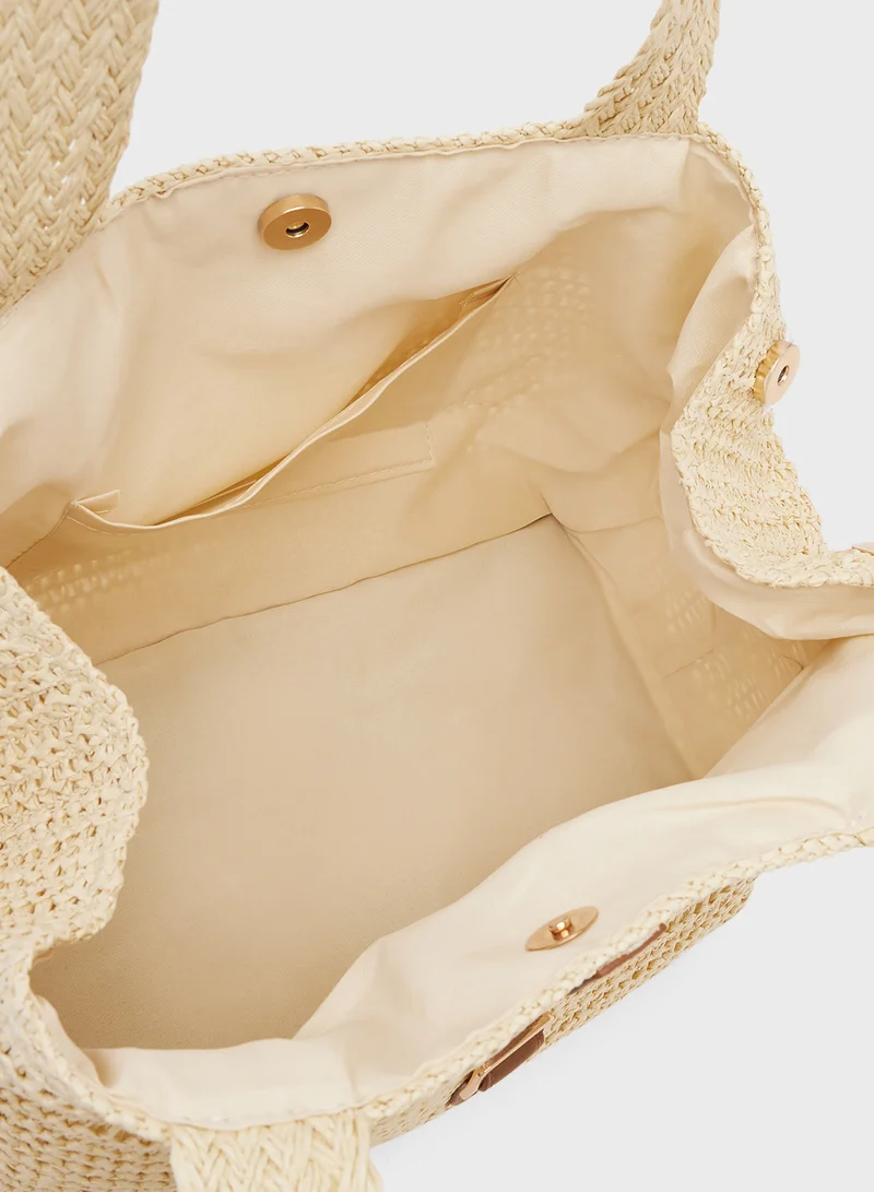 Ginger Raffia Woven Structured Tote