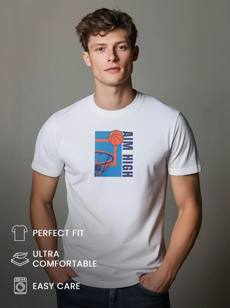 NOBERO Men's White Graphic Printed T-Shirt