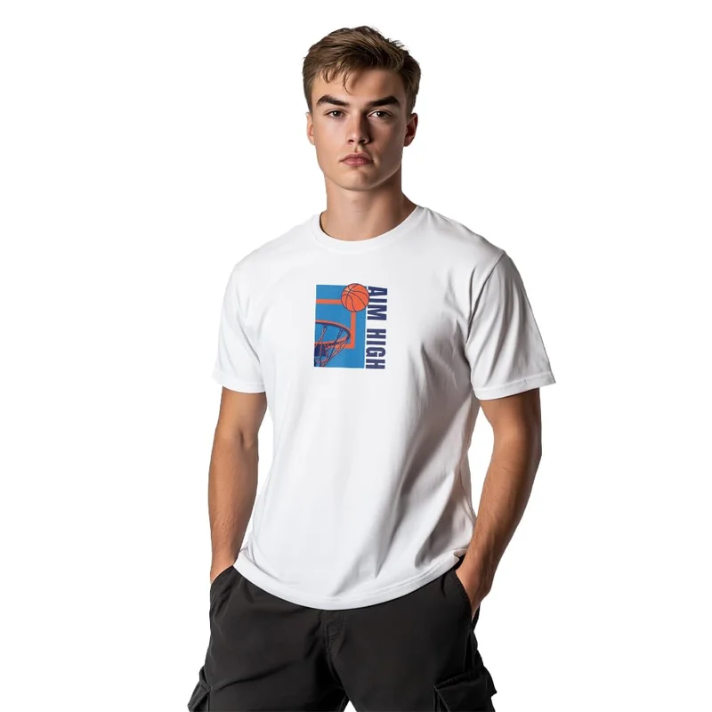 NOBERO Men's White Graphic Printed T-Shirt