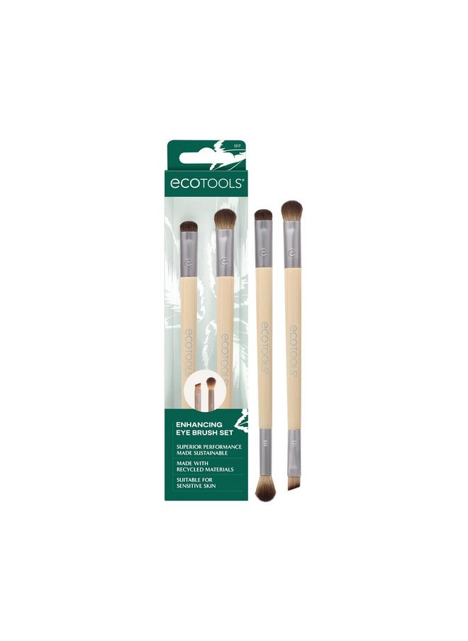 Ecotools EcoTools Enhancing Eye Brush Set, Makeup Brushes For Liquid, Cream & Powder Eyeshadow & Eye Liner Application, Dual-Sided & Eco-Friendly, Synthetic Bristles, Cruelty-Free, 2 Piece Set  - Image 1
