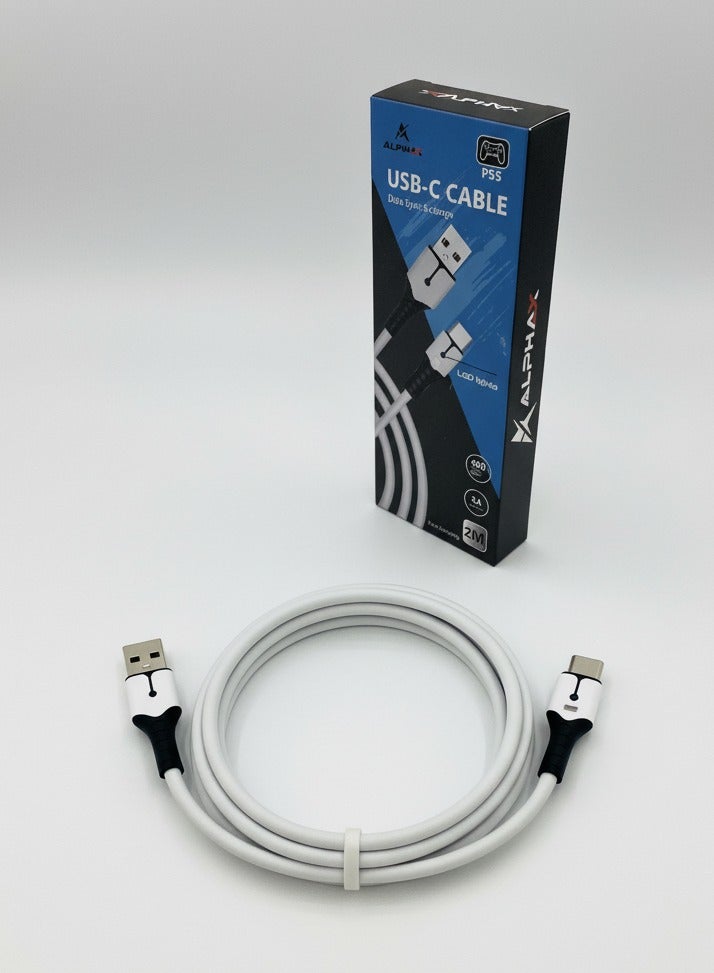 Alpha X Durable PS5 DualSense Controller Cable - Fast Charging & High-Speed Data - 2m USB-A to USB Type C - Image 3
