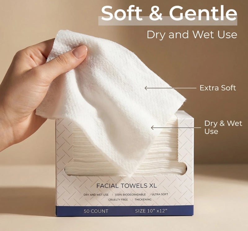 50PCS Disposable Face Towels 10x12 Inch, Soft Absorbent Biodegradable Face Towelettes for Sensitive Skin, Makeup Remover and Cleansing - Image 2