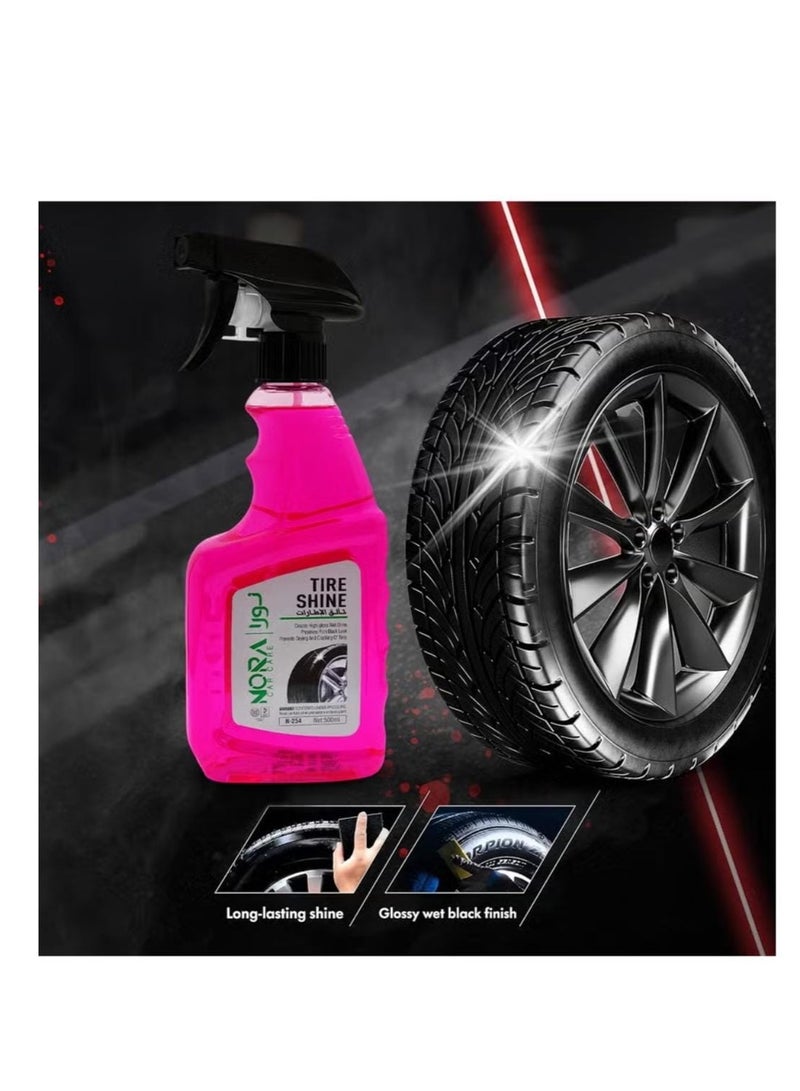 نورا بخاخ تلميع الإطارات الاحترافي من نورا، لمسة نهائية طويلة الأمد بمظهر مبلل، لمعان وحماية فائقين لإطارات السيارات والدراجات والشاحنات، 500 مل، محلول تفصيلي عالي اللمعان رقم 254 - Image 1