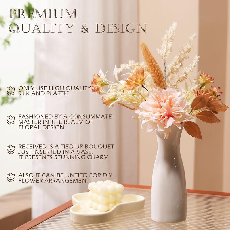 Joeabor Fake Flower Bouquet, Faux Flower Arrangement for Decorating Kitchens, Bedrooms, Bathrooms, Realistic Artificial Flowers Made of Silk & Plastic, Floral Decoration with Dahlia & Small Blossoms - Image 5