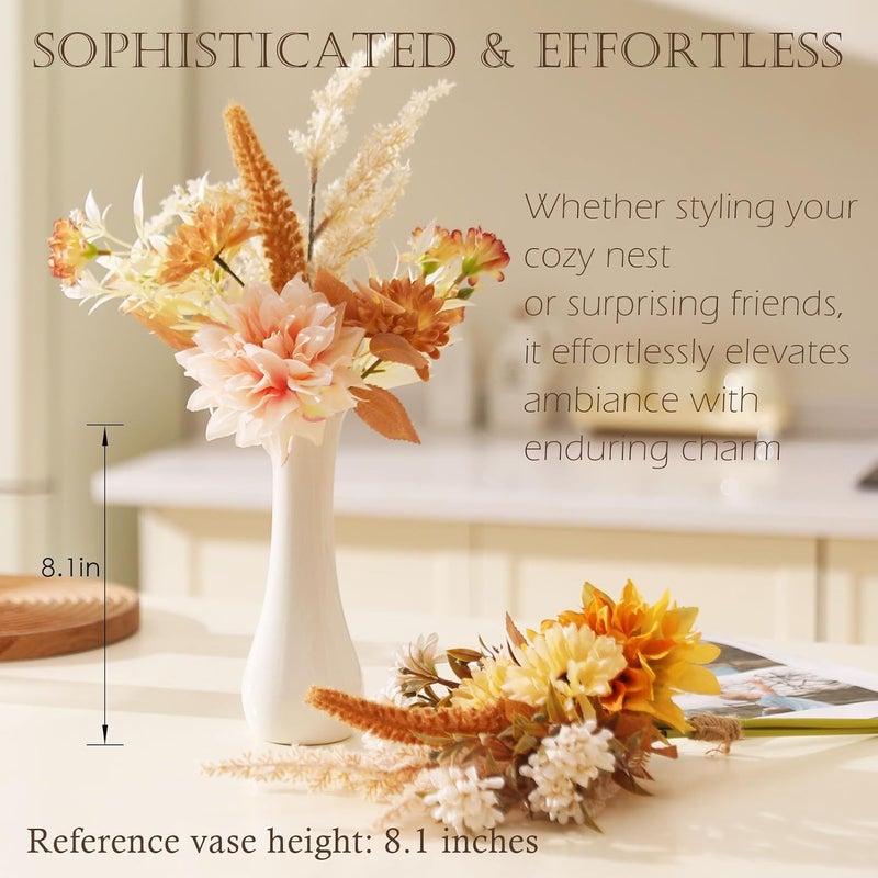 Joeabor Fake Flower Bouquet, Faux Flower Arrangement for Decorating Kitchens, Bedrooms, Bathrooms, Realistic Artificial Flowers Made of Silk & Plastic, Floral Decoration with Dahlia & Small Blossoms - Image 4