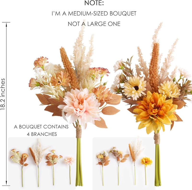 Joeabor Fake Flower Bouquet, Faux Flower Arrangement for Decorating Kitchens, Bedrooms, Bathrooms, Realistic Artificial Flowers Made of Silk & Plastic, Floral Decoration with Dahlia & Small Blossoms - Image 2