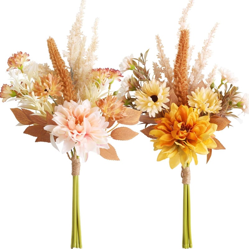 Joeabor Fake Flower Bouquet, Faux Flower Arrangement for Decorating Kitchens, Bedrooms, Bathrooms, Realistic Artificial Flowers Made of Silk & Plastic, Floral Decoration with Dahlia & Small Blossoms - Image 1