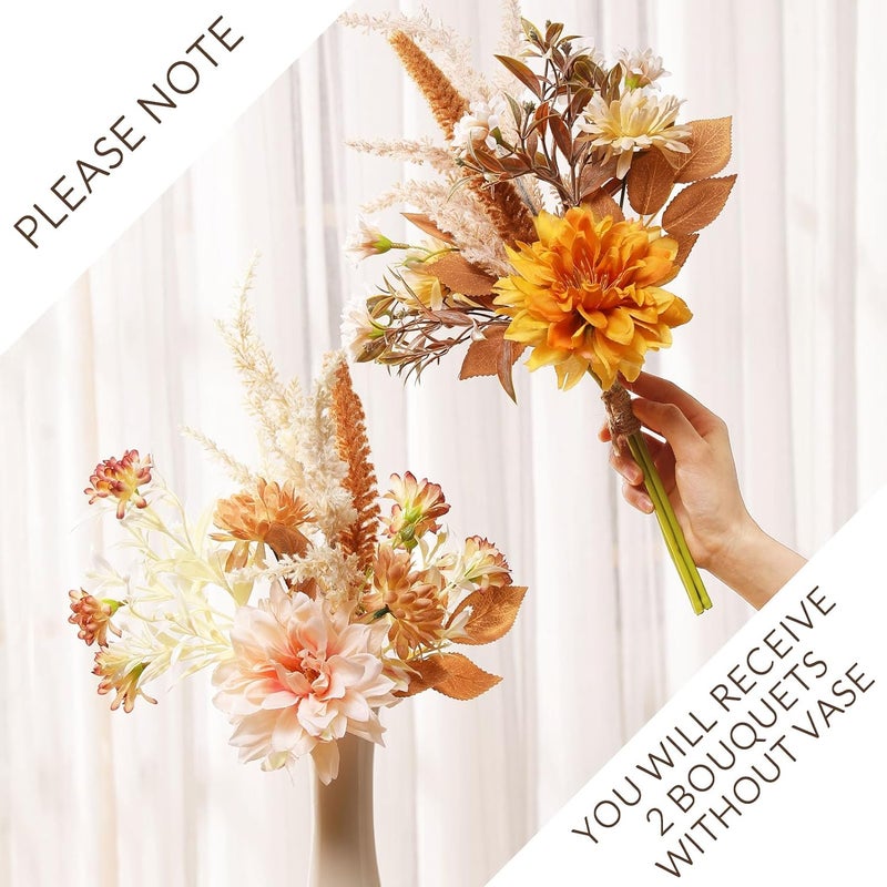 Joeabor Fake Flower Bouquet, Faux Flower Arrangement for Decorating Kitchens, Bedrooms, Bathrooms, Realistic Artificial Flowers Made of Silk & Plastic, Floral Decoration with Dahlia & Small Blossoms - Image 3