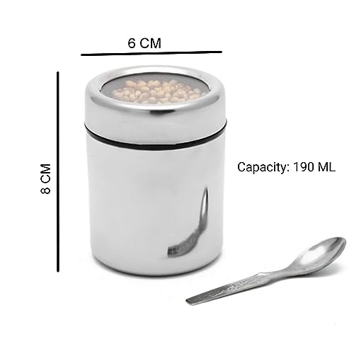 STEEPLE Steel Masala Box For Kitchen | Masala Box | Spice Box | Storage Container | Steel Container With Small Spoons | Masala Dabba | Canister 200 ML Each Container (Set Of 7 - Silver) - Image 4