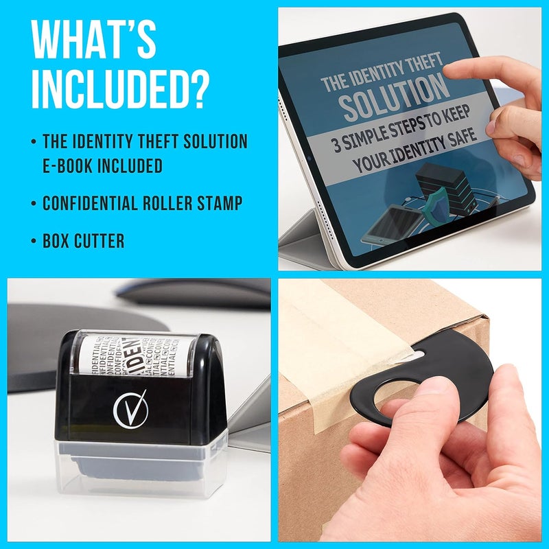 Vantamo Identity Protection Roller Stamps Wide Kit, Designed for Secure Confidential ID Blackout Security, Anti Theft and Privacy Safety (Classy Black, Stamp + 1 Box Cutter) - Image 2