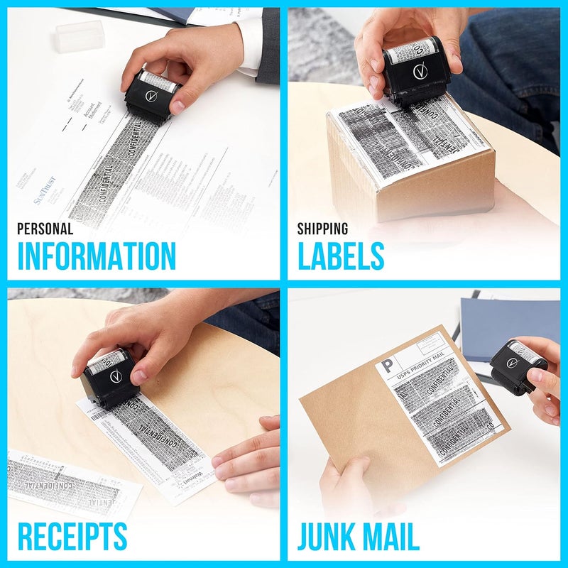 Vantamo Identity Protection Roller Stamps Wide Kit, Designed for Secure Confidential ID Blackout Security, Anti Theft and Privacy Safety (Classy Black, Stamp + 1 Box Cutter) - Image 4