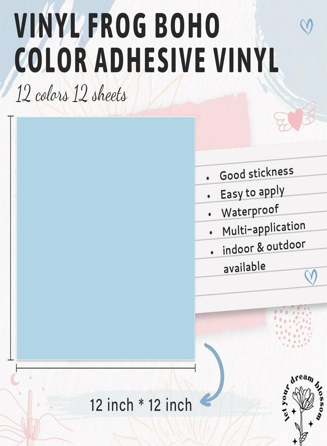 VINYL FROG مجموعة ملصقات فينيل لاصقة بألوان الباستيل من VINYL FROG - 12 ورقة مقاس 12 بوصة × 12 بوصة، فينيل غير لامع بنمط بوهيمي، 12 لونًا متنوعًا، عبوات فينيل لمعظم أنواع آلات القطع، ملصقات سيارات، ملصقات ديكور - Image 2