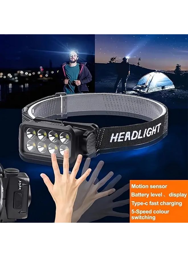 Upgrade Black Rechargeable LED Motion Sensor Headlamp 6 Modes USB Lithium Battery - Image 3