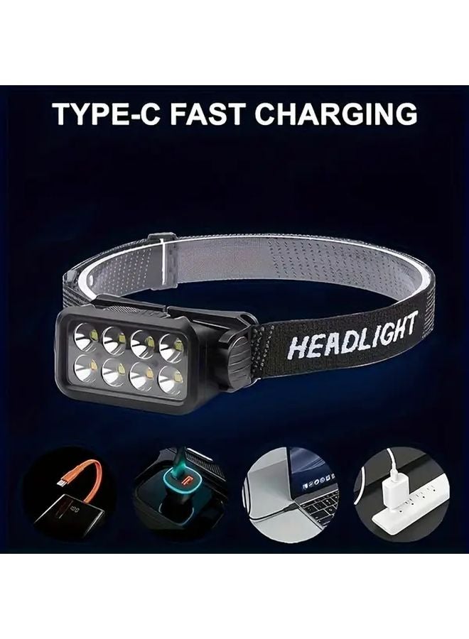 Upgrade Black Rechargeable LED Motion Sensor Headlamp 6 Modes USB Lithium Battery - Image 1