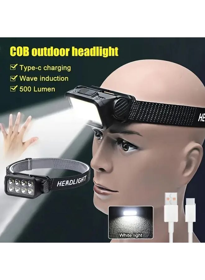 Upgrade Black Rechargeable LED Motion Sensor Headlamp 6 Modes USB Lithium Battery - Image 2